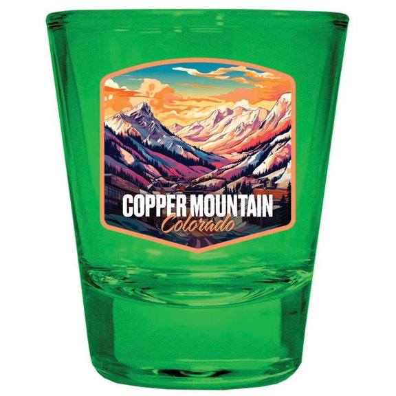 Copper Mountains Colorado Design A Souvenir Full Color 2 oz Round Shot Glass Green