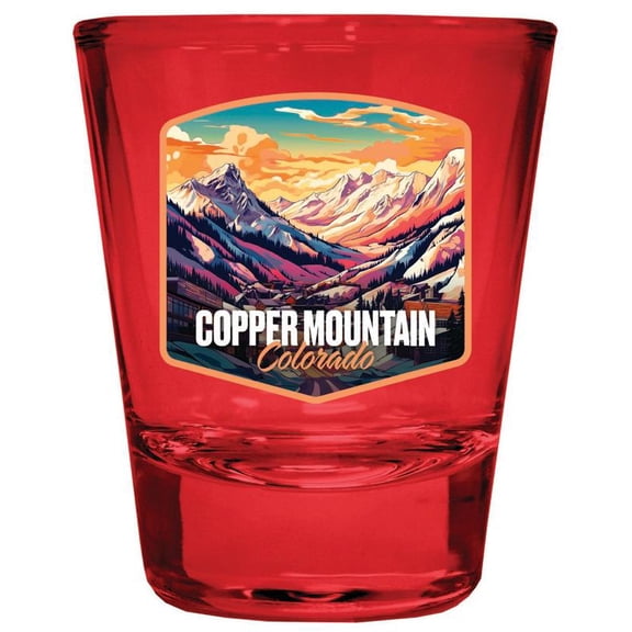 Copper Mountains Colorado Design A Souvenir Full Color 2 oz Round Shot Glass Red