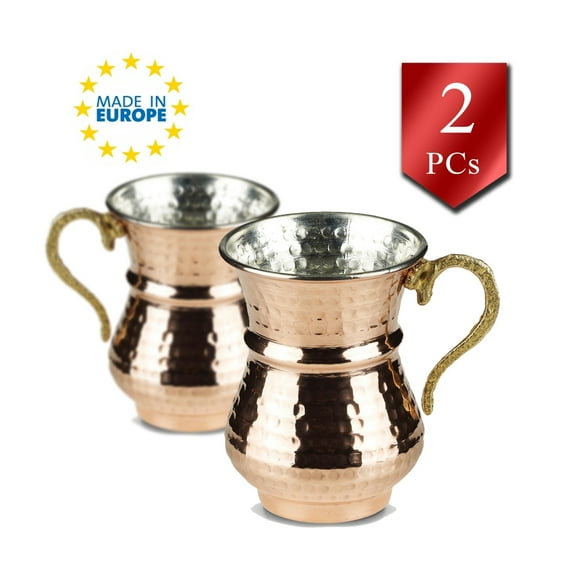 Copper Mug Hammered Turkish Set of 2, Handmade Pure Copper Tumbler Drinkware, Copper Buttermilk Ayran Cup, 10 oz