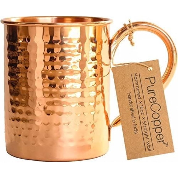 Copper Mug for Moscow Mule - 12oz Hammered Pure Copper Thick Straight Wall