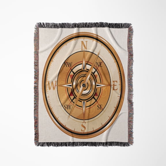 Copper Natical Compass Illustration, Woven Blanket