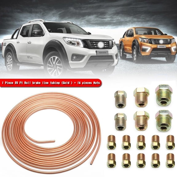 Copper Nickel Brake Line Tubing Kit 3/16 OD 25 Foot Coil Roll + 16 pieces Nuts