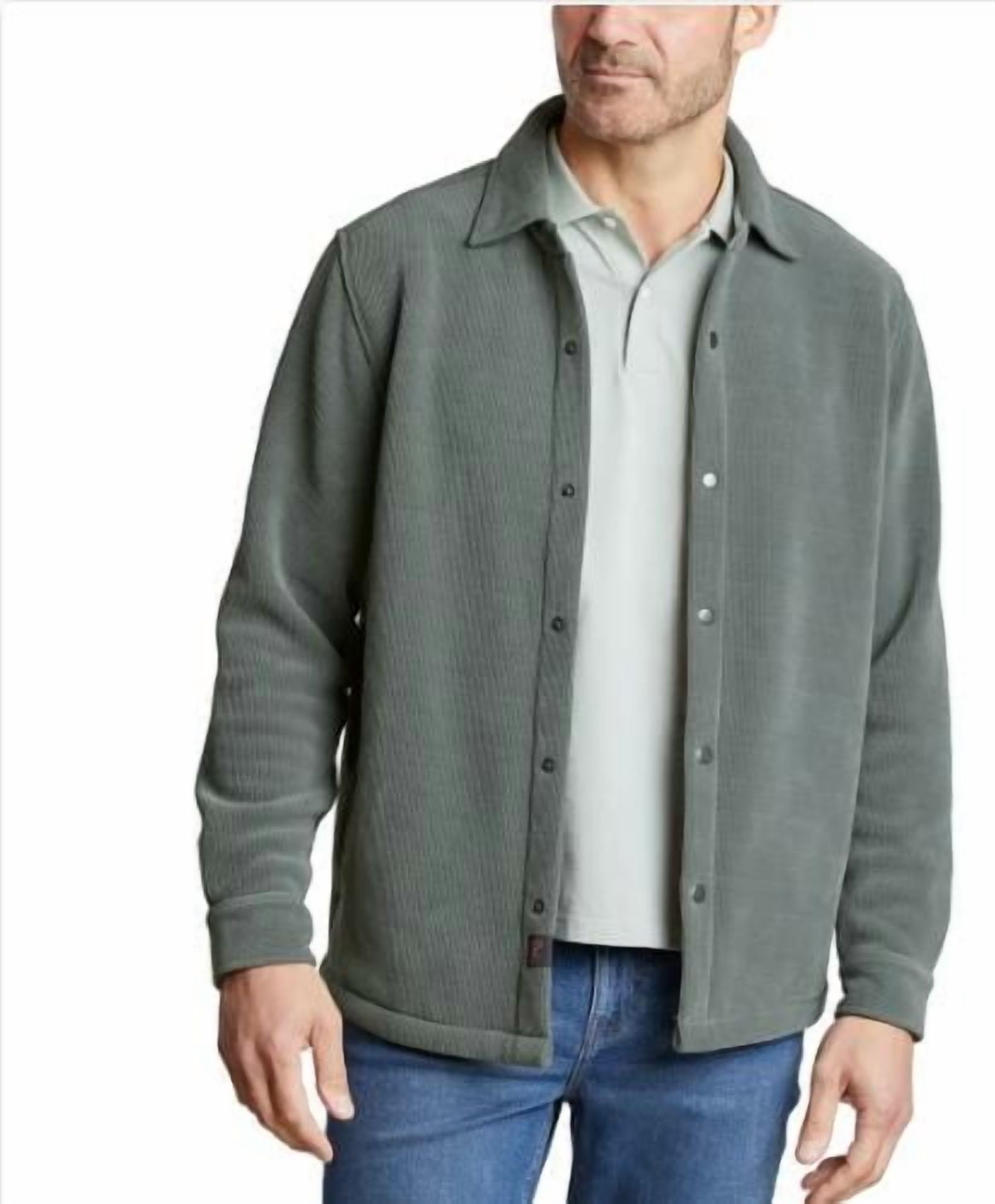 Copper & Oak Men's Shirt Jacket Stretch Fabric Side Pockets, Gray