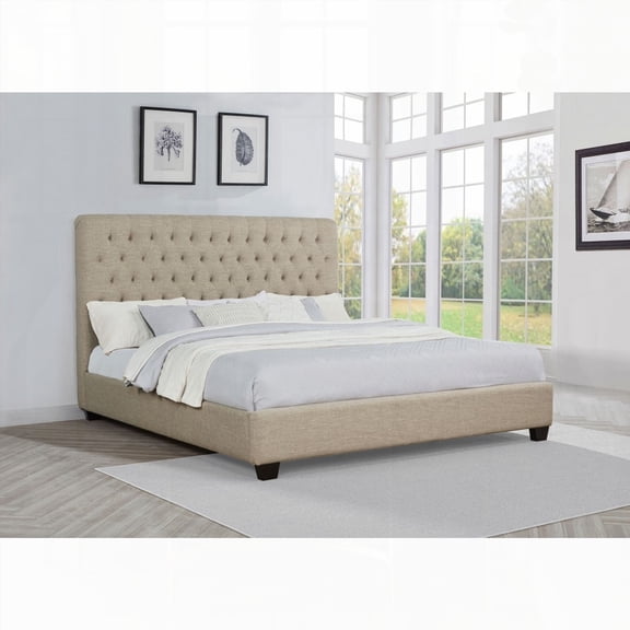 Copper Oatmeal Upholstered Eastern King Panel Bed - Cozy & Inviting Decor Complement