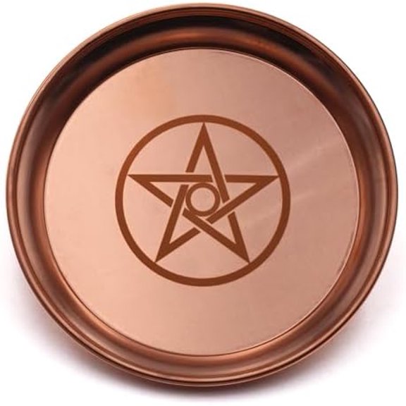 Copper Offering Bowl Prayer Ritual Plate Great for Witches,Altar,Incense Burner, smudging Bowl, Offering Dish,Candle Trays, Ash Catcher,Jewelry Dish(Pentagram)