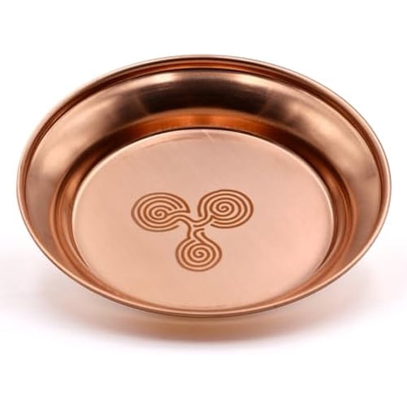 Copper Offering Bowl Ritual Plate Great for Altar,Incense Burner, smudging Bowl, Offering Dish,Candle Trays, Ash Catcher,Jewelry Dish (Triple Spiral)