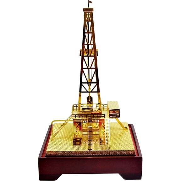 Copper Oilfield Oil Well Derrick Drill Rig Gold Color Model Commemorative Edition