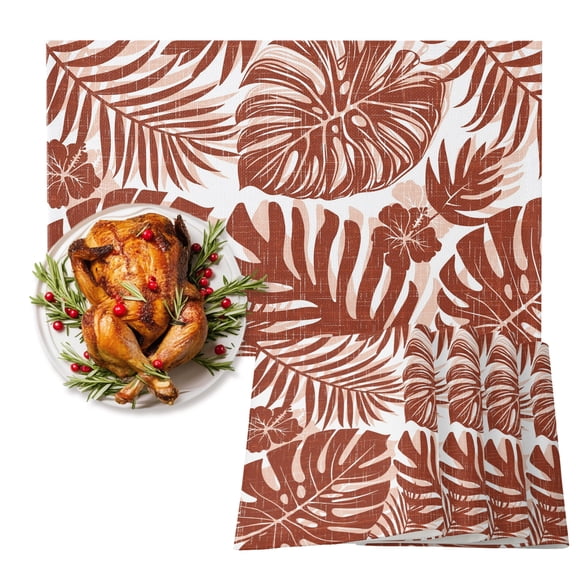Copper Palm Leaves Placemats Set of 1 Tropical Botanical Minimalist Modern Heat Insulation Non-Slip Place Mats Washable Table Mats for Dining room Party Kitchen Decor, 13 x 19 Inches