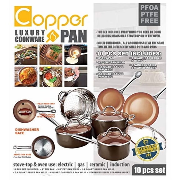 Copper H-02628 Pan 10-Piece Luxury Induction Cookware Set Non-Stick, 21.5 x 11.5 x 11 inches …