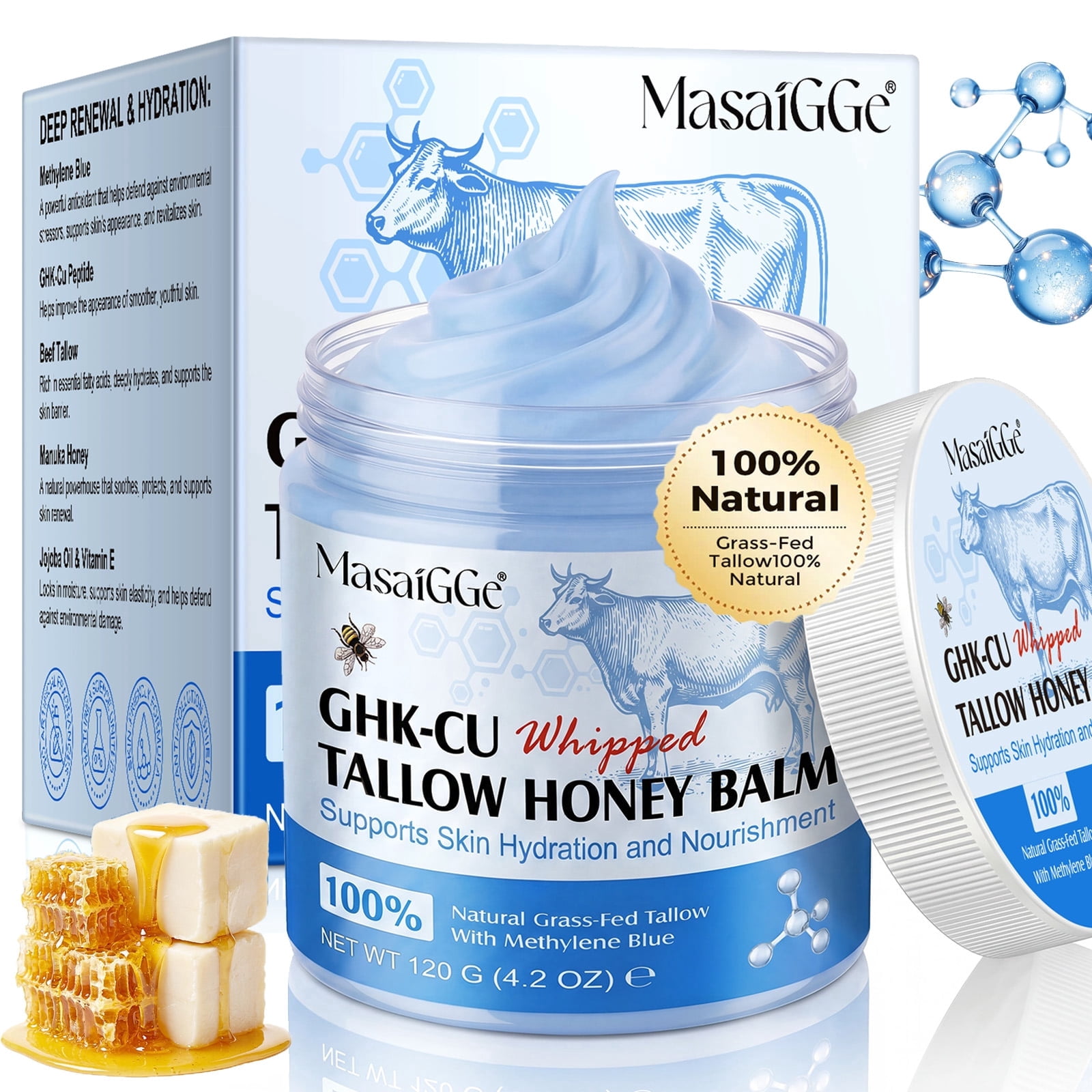 ghk-cu skin care products Copper Peptide GHK-CU Face Cream, Whipped Beef Tallow Balm with Manuka Honey, Natural Face Moisturizer, Smoothe Skin, 4.2 oz