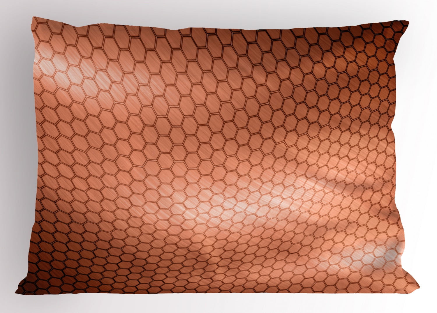Copper Pillow Sham Hexagonal Comb Pattern Abstract Wavy Colors Motion Mesh Image Print, Decorative Standard King Size Printed Pillowcase, 36 X 20 Inches, Pale Coral Dark Orange, by Ambesonne