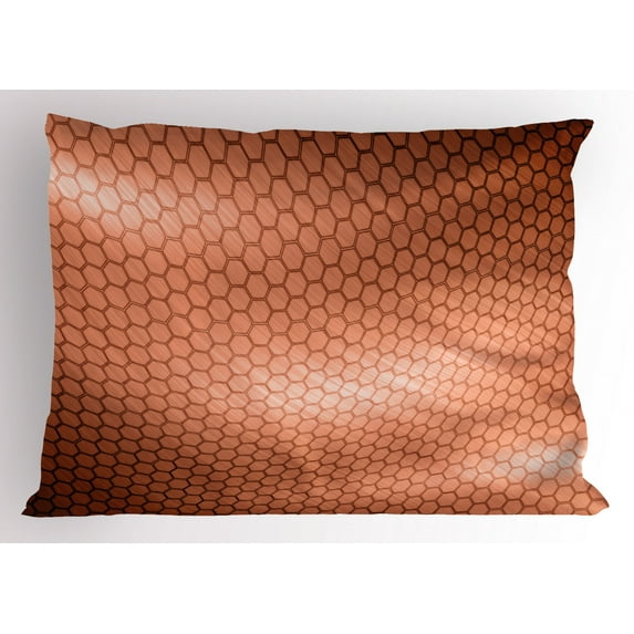 Copper Pillow Sham Hexagonal Comb Pattern Abstract Wavy Colors Motion Mesh Image Print, Decorative Standard King Size Printed Pillowcase, 36 X 20 Inches, Pale Coral Dark Orange, by Ambesonne