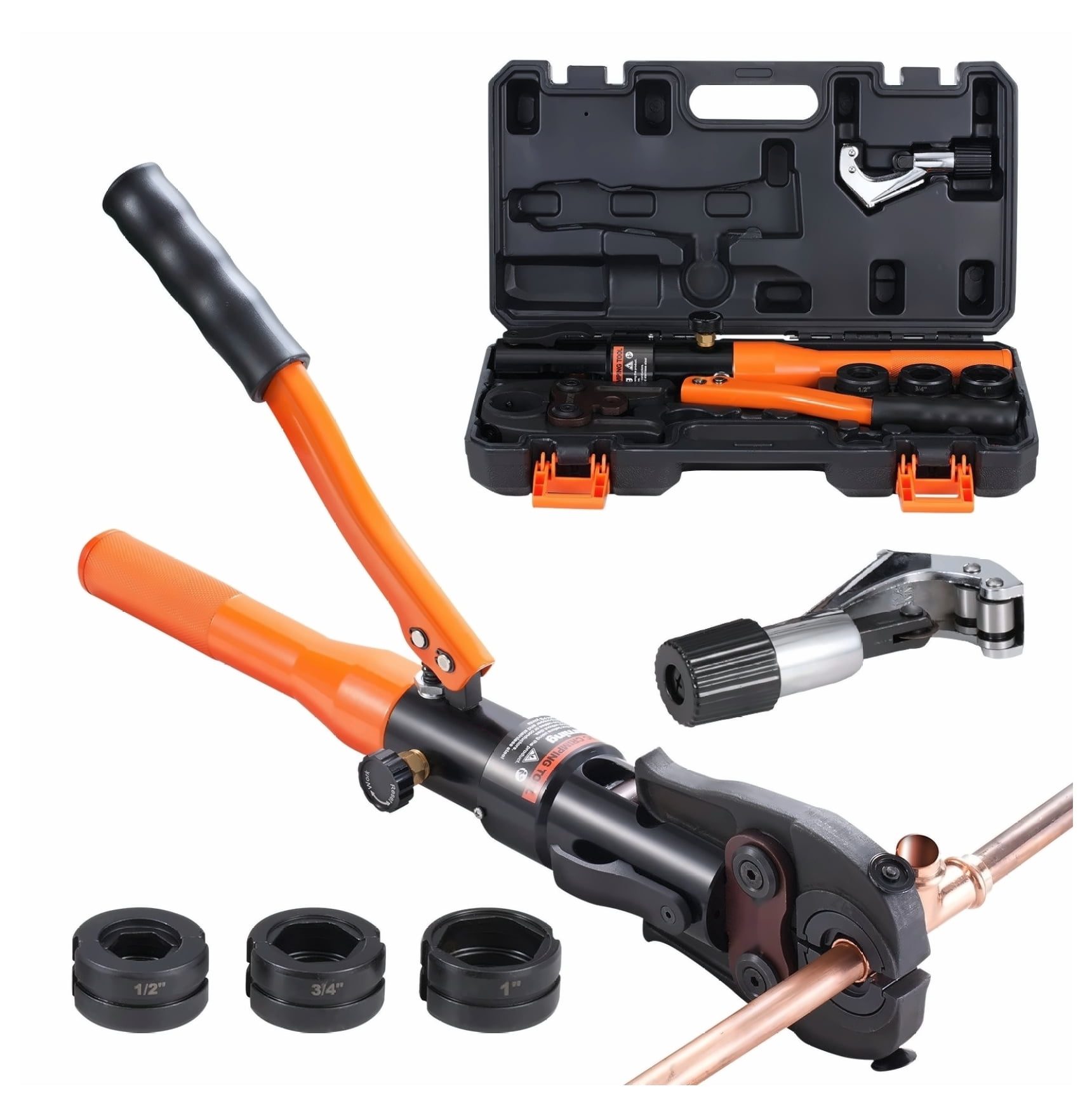 Copper Pipe Crimping Tool, Hydraulic Press Tool with 1/2", 3/4", 1" Jaws for Copper Tube Fittings - ProPress Tool for Industrial and Home Use