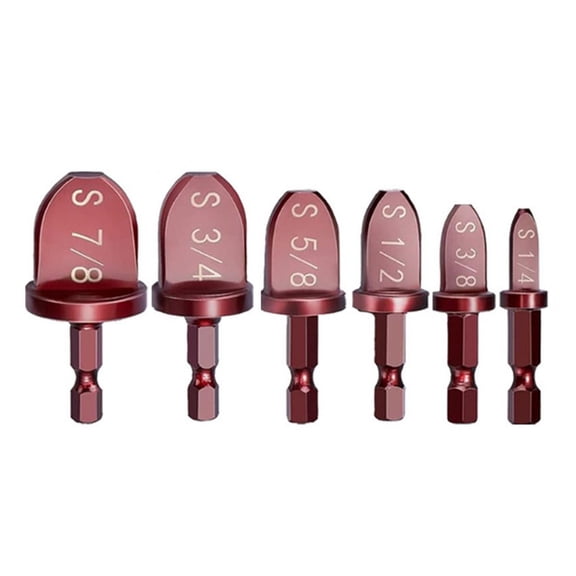 Copper Pipe Swaging Tool Drill Bit Set with Hex Handle, 6 Sizes: 1/4, 3/8, 1/2, 5/8, 3/4, 7/8 in