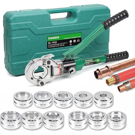 Copper Pipe press Tool with 1/2",3/4",1" Dies for Copper Pipe and F877 Stainless PEX Press Sleeves, 3/8",1/2",5/8",3/4",1" Dies for ASTM F1807 Pex Pipe Copper Ring Pipe Fittings Crimping Tool