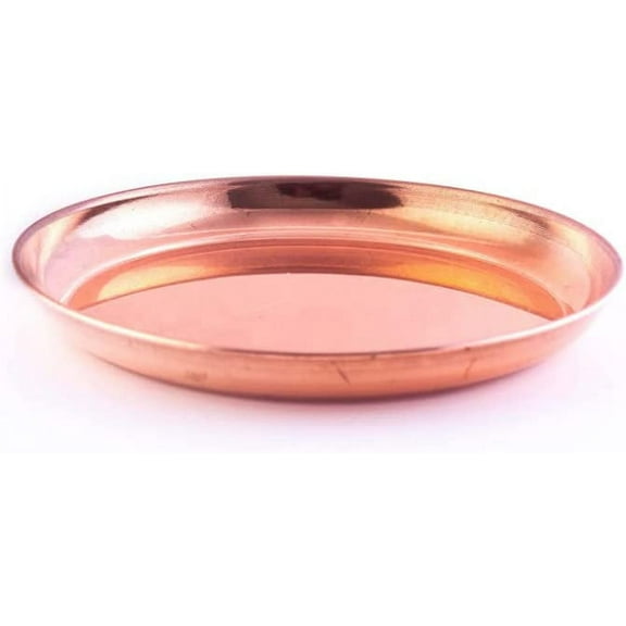 Copper Plain Design Platter/Prayer Plate/Thali/Thal (Approx. 6 inches), Serveware/Kitchenware/Tableware (Pack of 1)