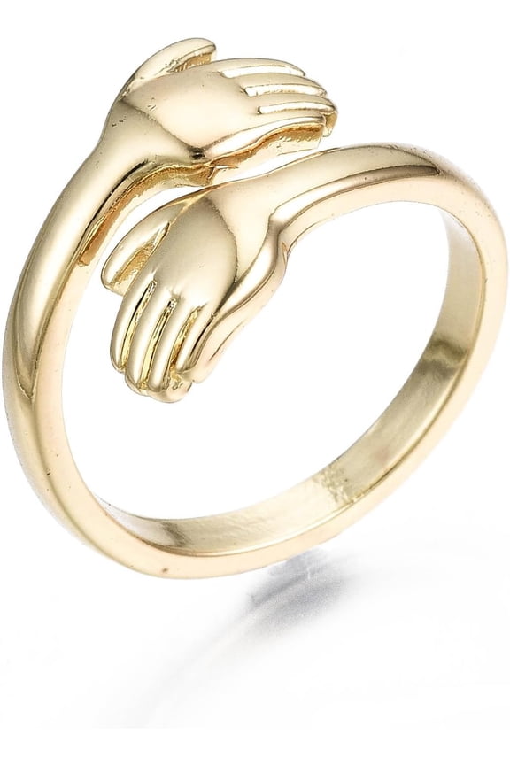 Copper Plated 16k Gold Plated Open End Ring Design Finger Ring With Hand Motif 17mm Inside Diameter Suitable For Women.