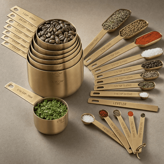 Copper Plated Measuring Cups & Spoons Set 21-Piece For Dry Liquid Ingredients