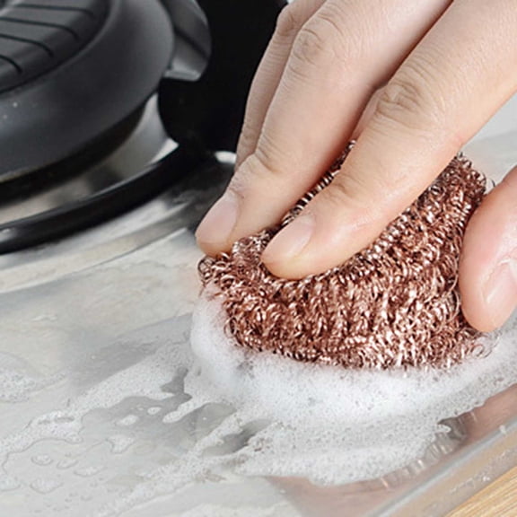Copper-Plated Steel Wool Scrubber, Non-Scratch Cleaning Ball, Home & Kitchen, for Pots, Pans & Kitchen Surfaces
