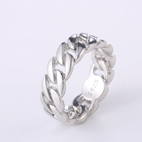 Womens Geometric Ring Two Tone Chain Design Statement Fashion Jewelry Elegant Copper Ring for Her Everyday Wear Gift