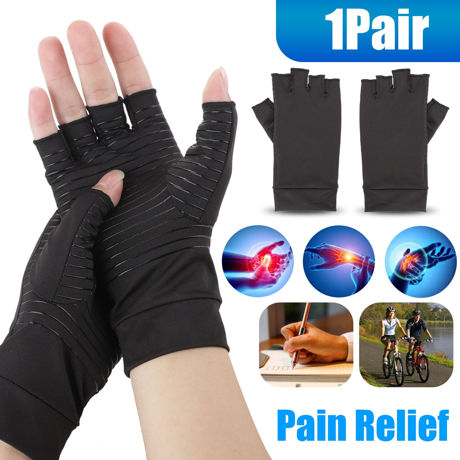 Copper Polyester Arthritis Gloves for Women & Men, Compression Gloves
