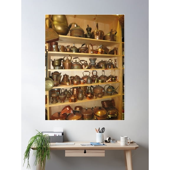 Copper Pots And Teapots Poster Wall Art, Modern Wall Decor For Living Room Bedroom, 12x18 UNFRAMED