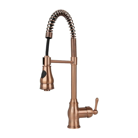Copper Pre-Rinse Spring Kitchen Faucet, Single Level Solid Brass Kitchen Sink Faucets with Pull Down Sprayer