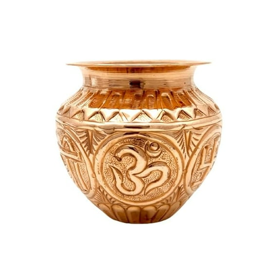 Copper Puja Kalash Lota - Handmade Indian Festival Utensils for Pooja, Mandir, Vintage Rustic Pitcher for Home Decor, Office