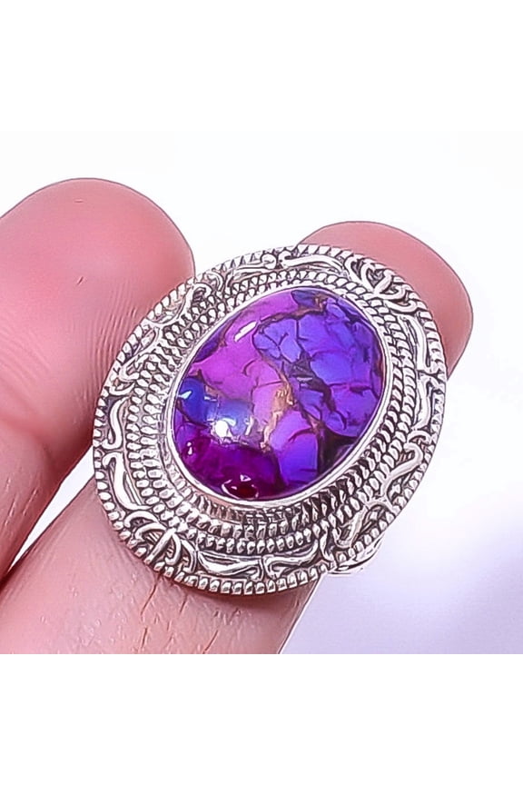 Copper Purple Turquoise 925 Sterling Silver Bali Ring s.6 F2636, Christmas Gift, Gemstone Silver Jewelry, Turquoise Ring, New Year Sale