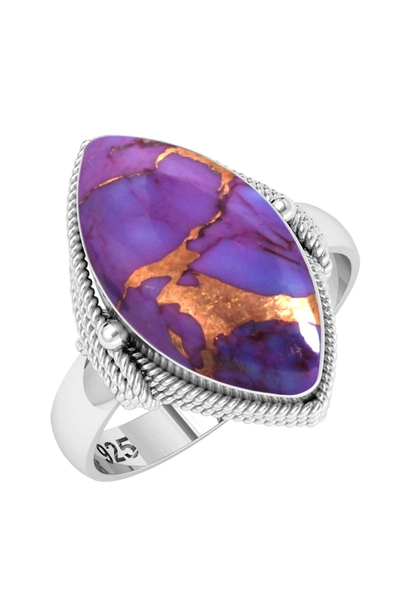 Copper Purple Turquoise 925 Sterling Silver Handmade Ring
