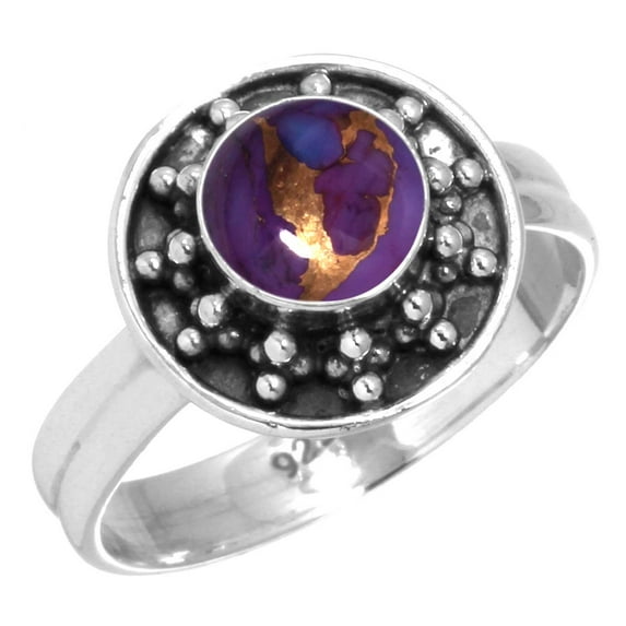 Copper Purple Turquoise 925 Sterling Silver Handmade Ring