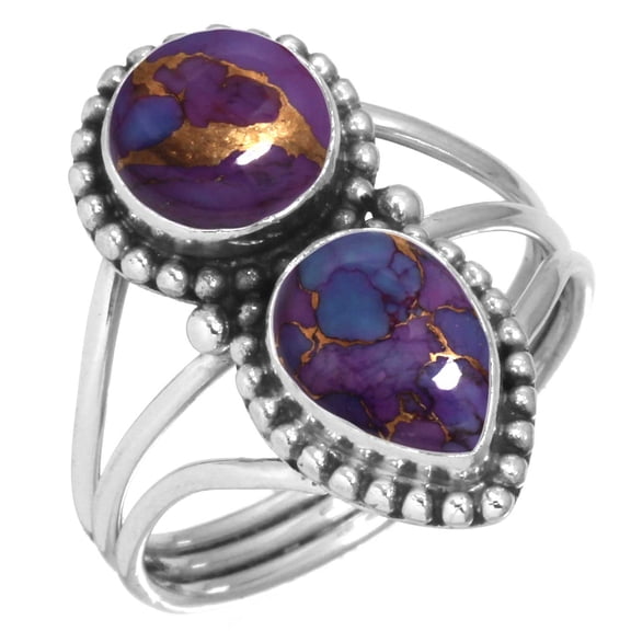 Copper Purple Turquoise 925 Sterling Silver Handmade Ring