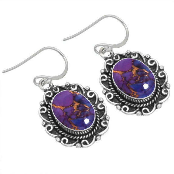 Copper Purple Turquoise Earring 925 Sterling Silver Handmade Jewelry