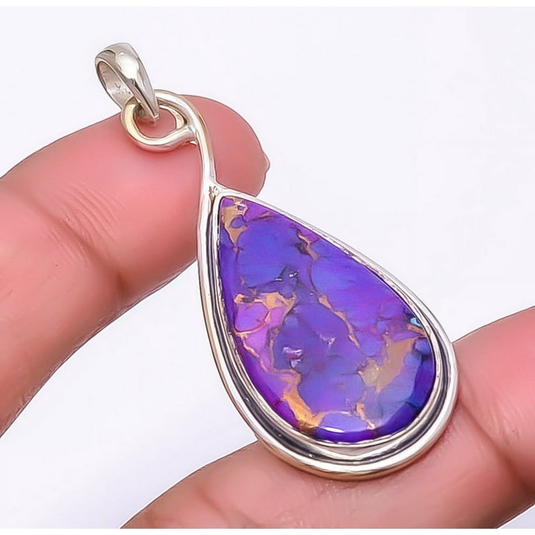 Copper Purple Turquoise Gemstone 925 Sterling Silver Pendant