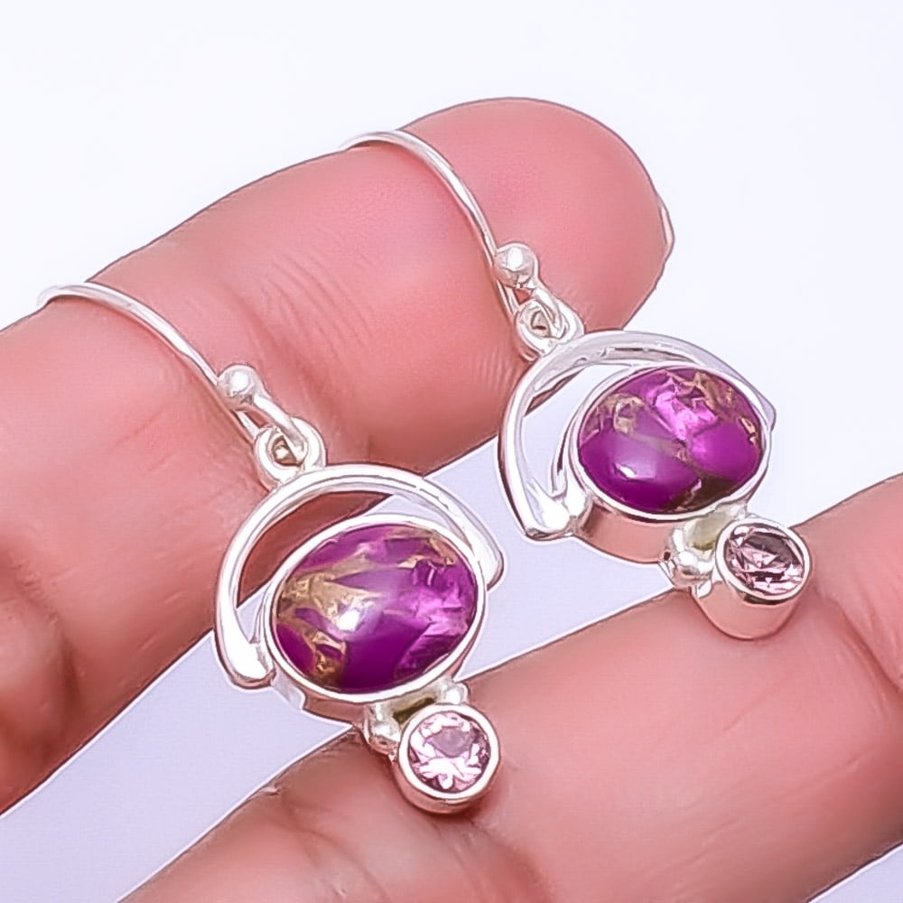 ZAM GEMS Copper Purple Turquoise Gemstone 925 Sterling Silver Earring 1.25" E_9196_67_36, Beautiful Jewelry For Woman, New Year Sale, Valentin's Day Gift