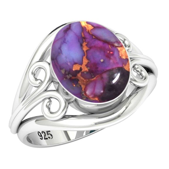 Copper Purple Turquoise Women Jewelry 925 Sterling Silver Ring