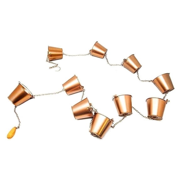 Copper Rain Chain - 8.5 ft Gutter Downspout Rain Chain - Decorative Outdoor Rain Gutter - Coated Iron Buckets - Garden Yard Dcor
