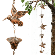 MQHUAYU 8.5Ft Rain Chains for Gutters,Hummingbird and Cup RainChains for Downspouts Metal Adjustable Rain Catcher Chain for Gutters Outside,Brown