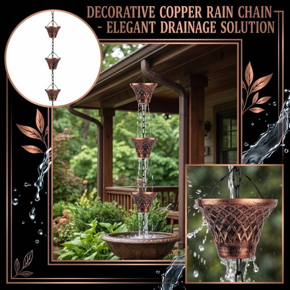 Copper Rain Chain Antique Lattice Cup Style for Gutter Downspout Outdoor Decor for Yard Patio Garden