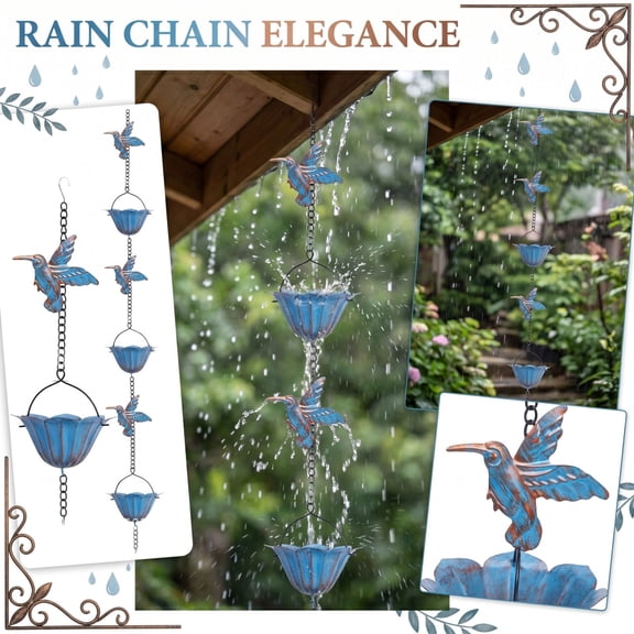 Copper Rain Chain Gutter Downspout, Rain Chain Gutter Adapter, Rain Catcher Chain Basin, Decorative Hummingbird Outdoor Yard Garden Drainage Extension