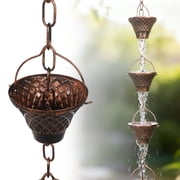 Copper Rain Chain for Gutters, 8.5 ft Rain Catcher Chain with 12 Decorative Cups, Decorative Outdoor Gutter Downspout Replacement, Weather-Resistant Garden Outside Water Diverter