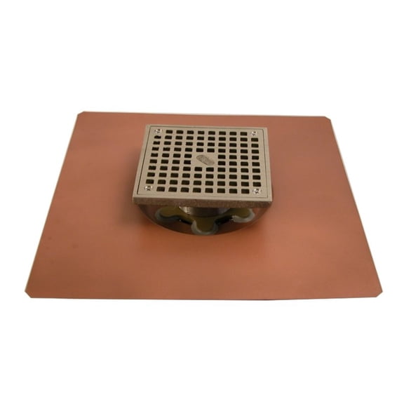 Copper Recessed Adjustable Tile Deck Drain (No Grate) Fitting Size: 3" No Hub w/ Side Outlet