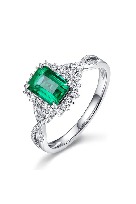 Copper Ring For Women With Emerald Inlay Sterling Silver Accents Square Princess Design In Elegant Jewelry Gem