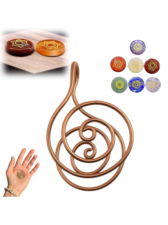 Copper Rings for Women Healing Spiral Hand Rings with Crystals, 2025 New Handmade Copper Ring Sets for Energy Healing, Chakra Balancing, Yoga, Breathwork & Spiritual Jewelry Gift