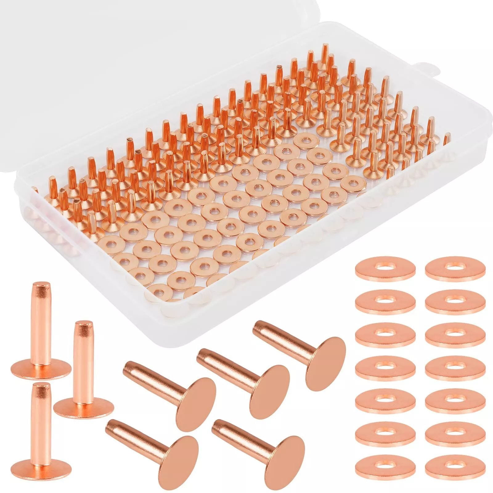 Copper Rivets and Burrs Assortment 77 Sets 2 Lengths Smooth Face No ...
