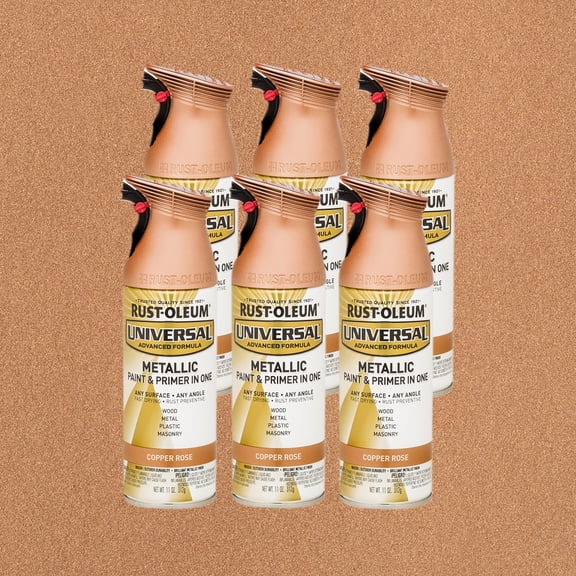 6 Pack, Copper Rose, Rust-Oleum Universal All Surface Interior/Exterior Metallic Spray Paint-314559, 11 oz