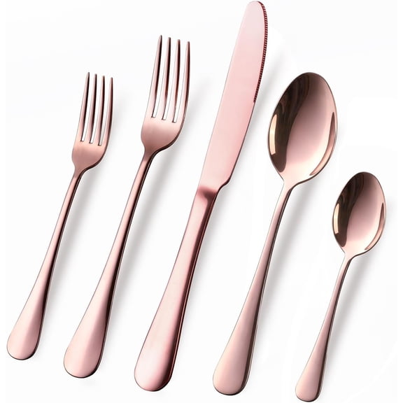 Copper/Rose Silverware Set, 40- Stainless Steel Flatware Set, Kitchen Utensil Set Service for 8, Mirror Polished Tableware Cutlery Set for and Restaurant, Dishwasher Safe