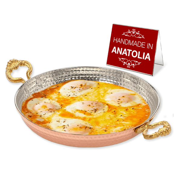 Hakan Copper Egg Pan for Cooking, Handmade Small Frying Pan, Hammered Skillet, 8.7” (22 cm)