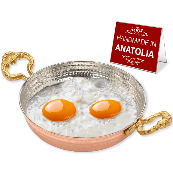 Hakan Copper Egg Pan for Cooking, Handmade Small Frying Pan, Hammered Skillet, 6.3” (16 cm)