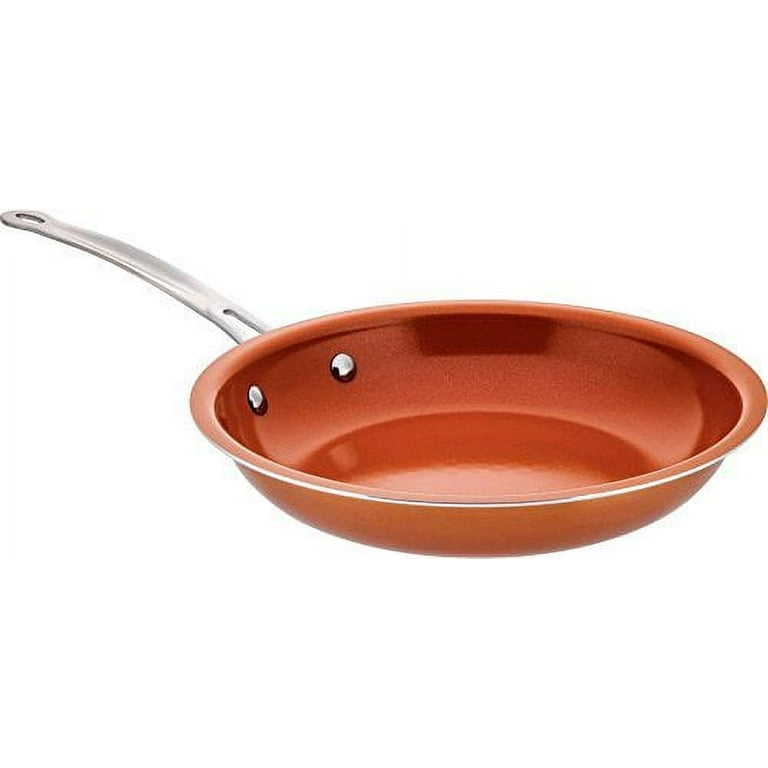 Copper Ceramic Non-Stick 25cm Skillet Frying Pan w/ Induction Bottom Oven Safe Stainless Steel Handle No Oil/Butter Needed & Dishwasher Safe